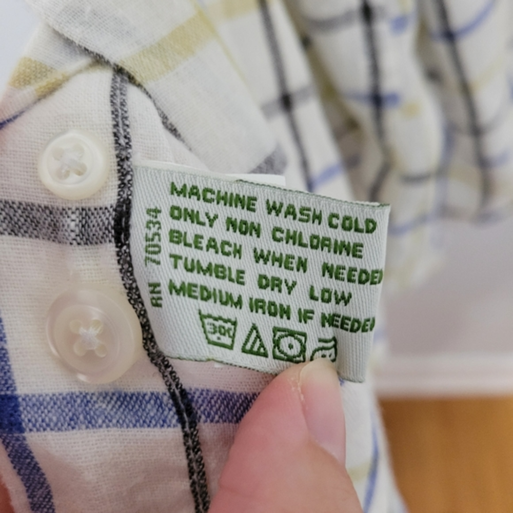 Orvis Men's Hemp/Tencel Short Sleeve Plaid Button Up Shirt XL White Blue Yellow - Picture 8 of 11